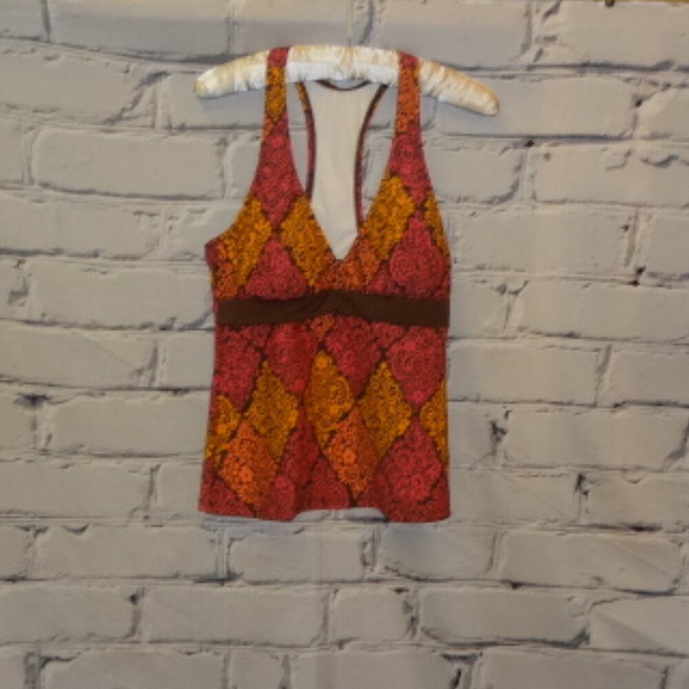 Athena Orange, Brown & Pink Tankini Swim Top